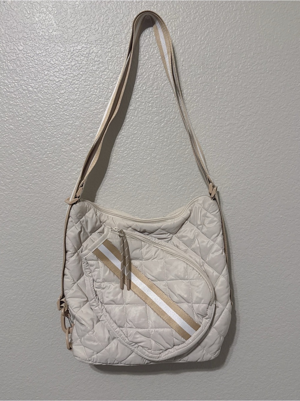 Mine Beige Quilted Pickleball Shoulder Bag/Crossbody Bag/ Backpack